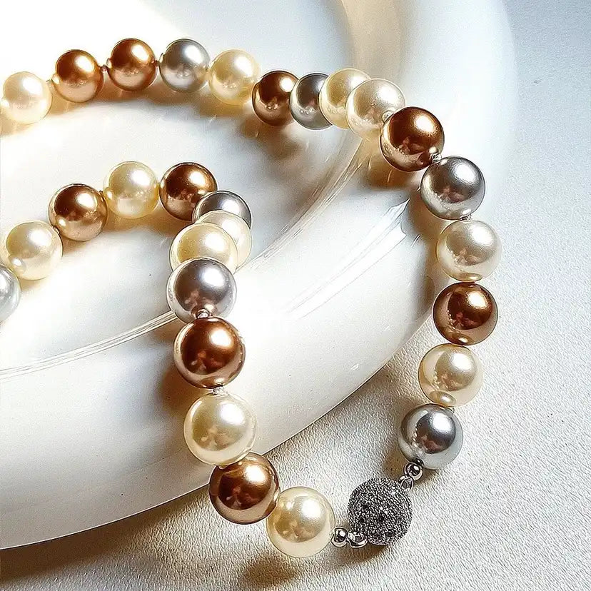 New Fashion Pearl Necklace 10mm High Luster Shell Pearl Necklace Silver Clasp 20 inch / 50cm