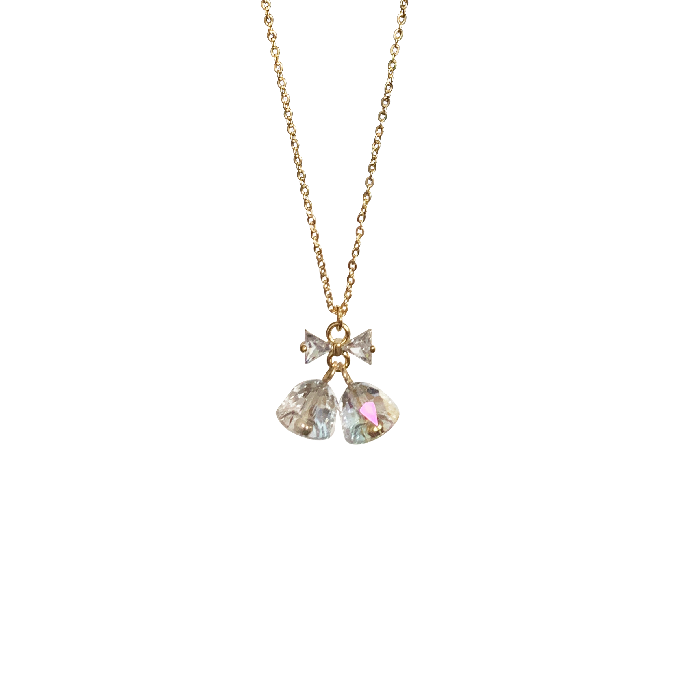 Crystal Bow Bell Necklace Gold Chain Pitite Xmas Necklace Christmas Gift Ideas