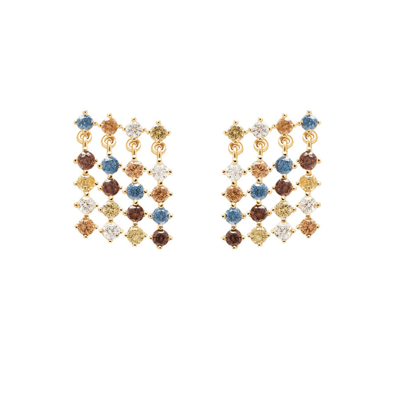 Colorful Zircon Tassel Earrings Minimalism Crystal Earring studs with S925 Silver Pin