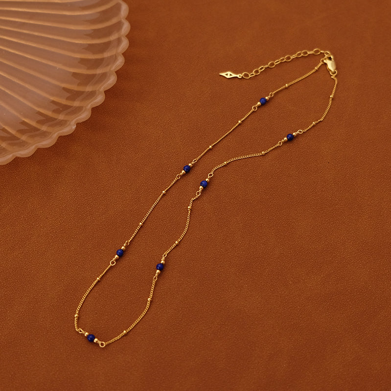 Lapis Lazuli Necklace Natural Blue Stone Necklace Gold Chain 17 inches / 45cm