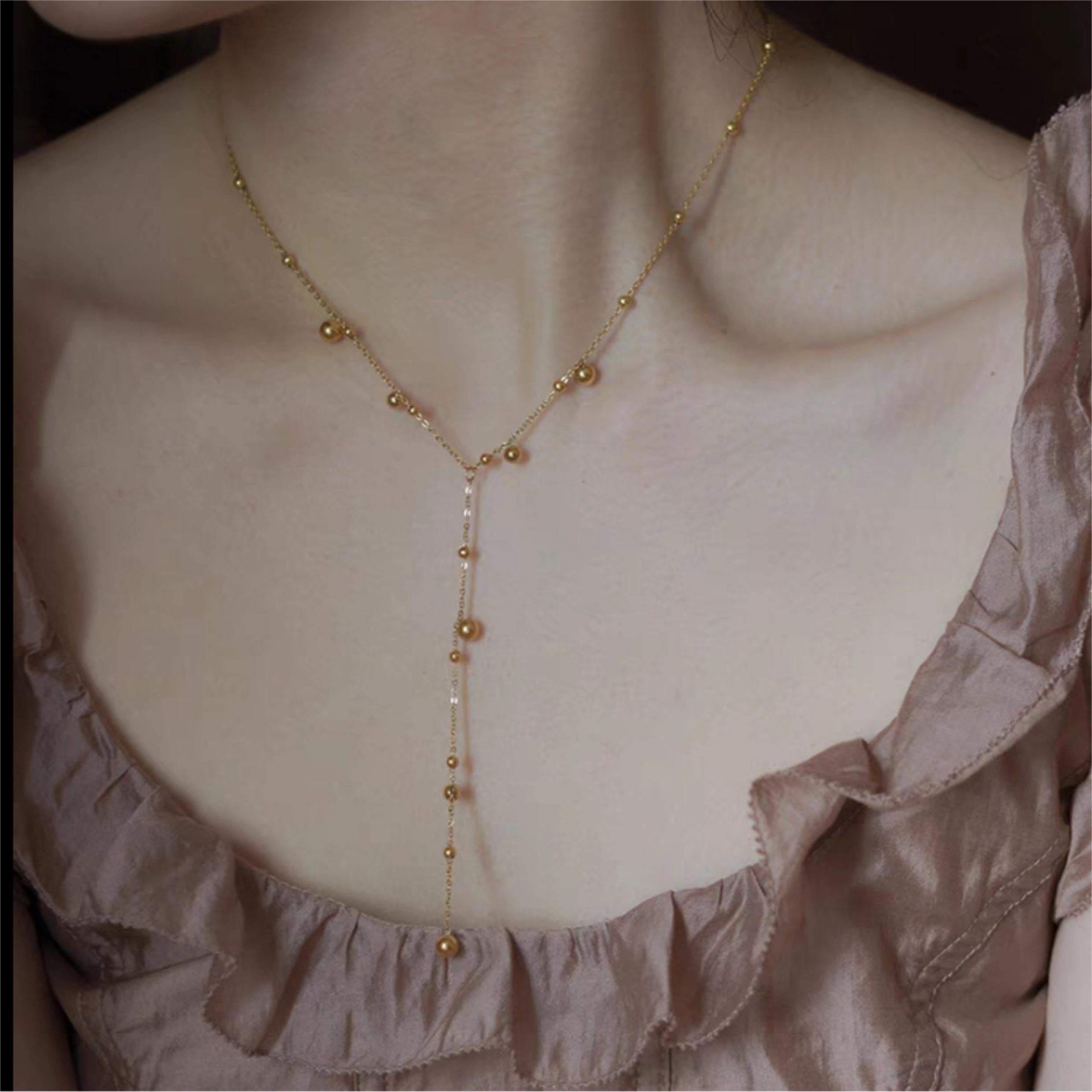 Gold and Silver Beads Necklace Chain Elegant Dress Chain 18K Gold Plated