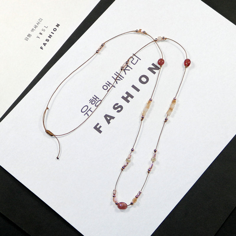 Special Deal Sweater Chain Natural Stone and Rope Necklace Length Adjustable