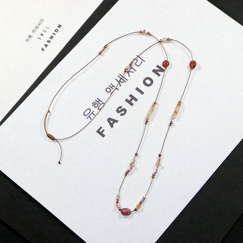 Special Deal Sweater Chain Natural Stone and Rope Necklace Length Adjustable