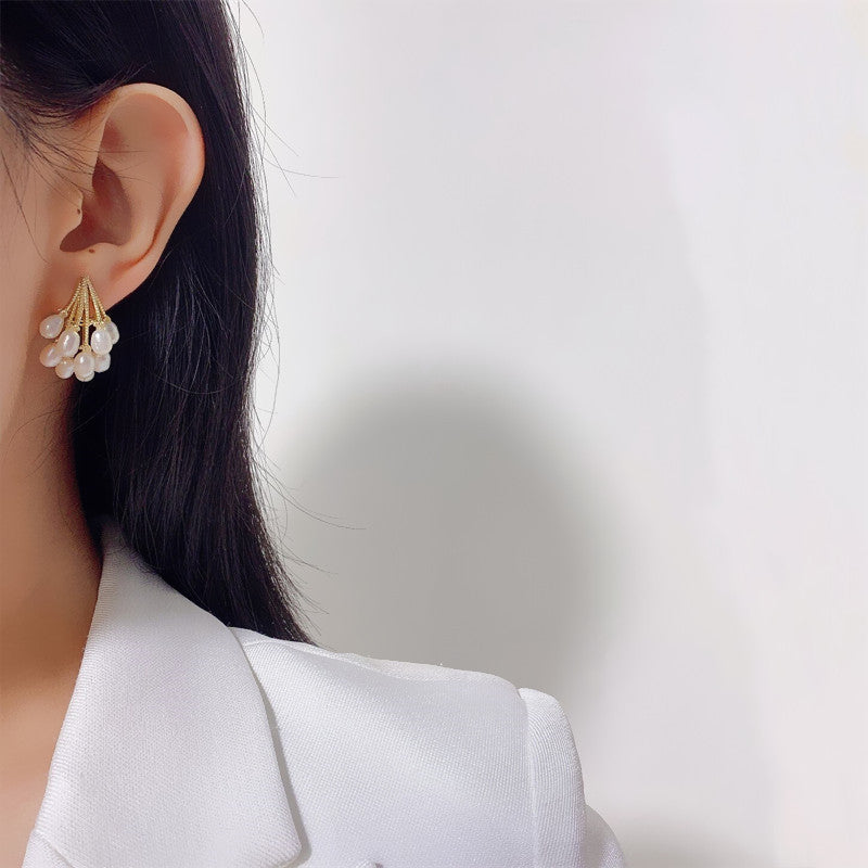 AAAA Real Baroque Pearl Earrings 18K Gold Plated Grape Inspired Pearl Drop Earrings S925 Silver Pin