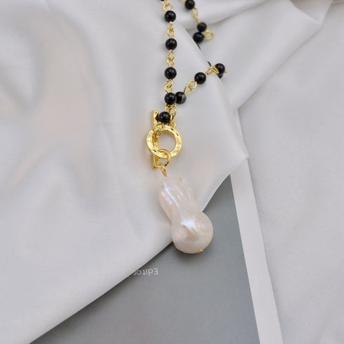 Luxury Sweater Chain with AAA Real Baroque Pearl Pendant 92cm Natural Stone Chain