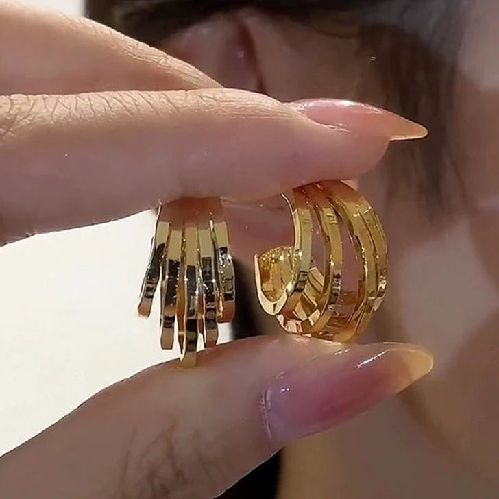 18K Gold Hoop Earring 5 Hoops Earrings with S925 Silver Pin