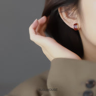 Maple Red Hoop Earrings Small Gold Plated Earring Clip & S925 Silver Pin