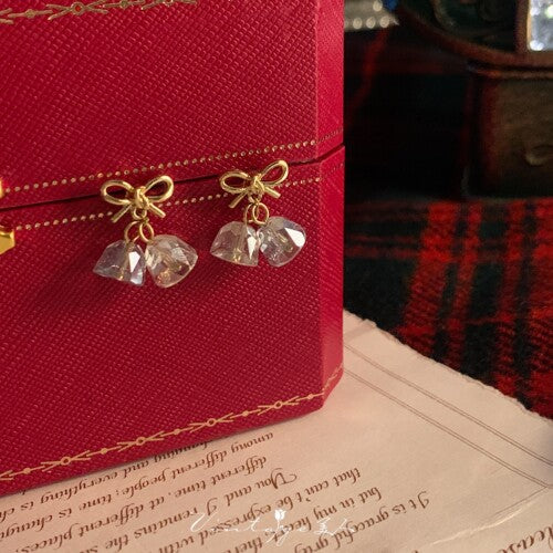 Crystal Bow Bell Necklace Gold Chain Pitite Xmas Necklace Christmas Gift Ideas