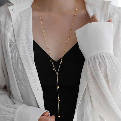 Gold and Silver Beads Necklace Chain Elegant Dress Chain 18K Gold Plated