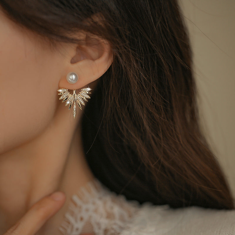 Pearl Earring Jackets Pearl Stud with Diamond Angle Wing Drop Earrings S925 Silver Pin