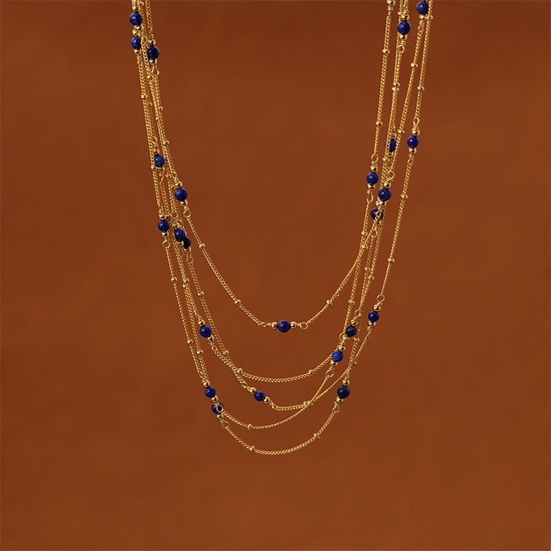 Lapis Lazuli Necklace Natural Blue Stone Necklace Gold Chain 17 inches / 45cm