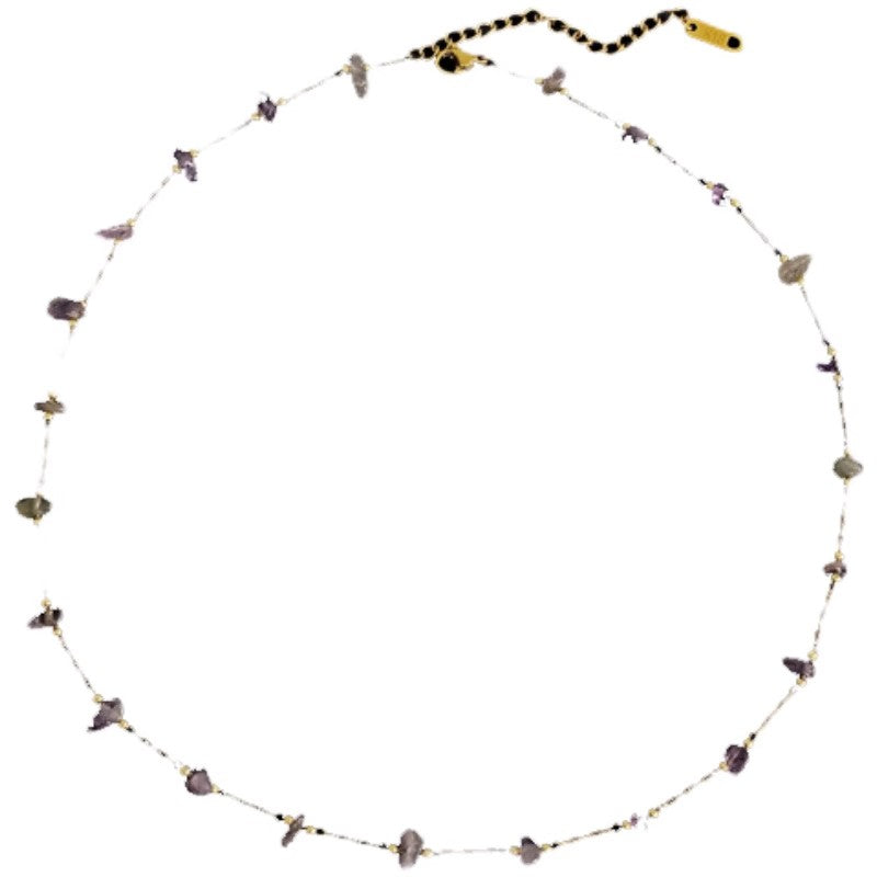 Natural Crystal Necklace Purple Crystal 14K Gold Chain Necklace Chocker
