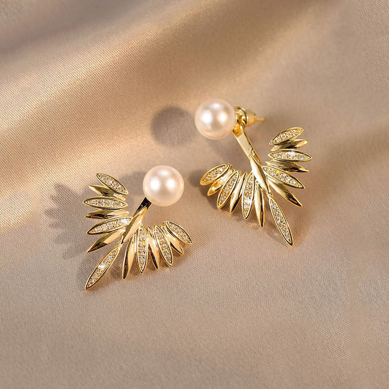 Pearl Earring Jackets Pearl Stud with Diamond Angle Wing Drop Earrings S925 Silver Pin
