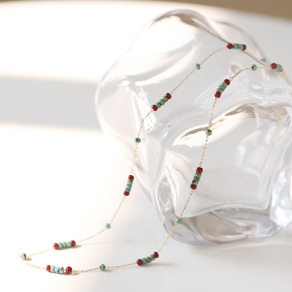 Chic Gold Chain Necklace Turquoise Stone Chocker Necklace 18 Inches