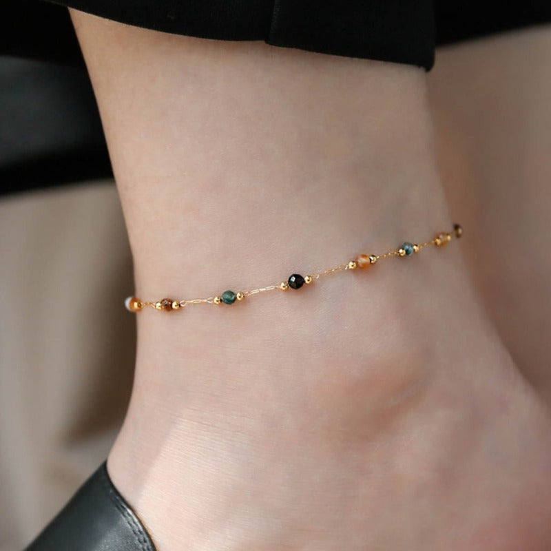 Natural Stone Gold Chain Chic Necklace Colorful Stone With 14K Gold Plated Clasp