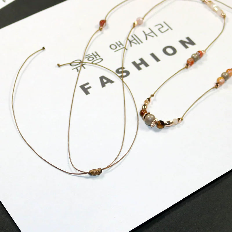 Special Deal Sweater Chain Natural Stone and Rope Necklace Length Adjustable