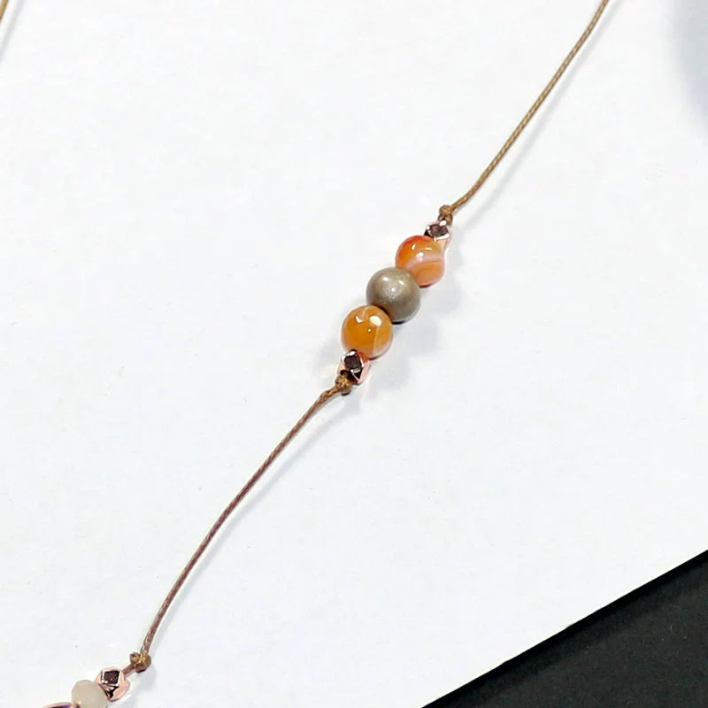 Special Deal Sweater Chain Natural Stone and Rope Necklace Length Adjustable