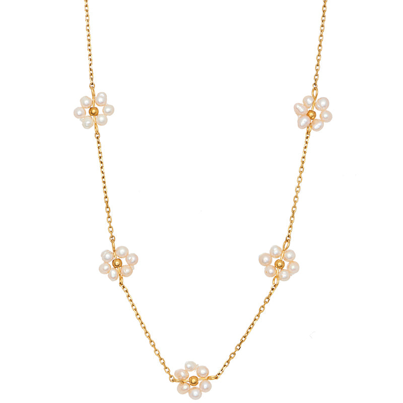 Daisy Freshwater Pearl 18K Gold Plated Necklace Elegant Flower Design Chocker
