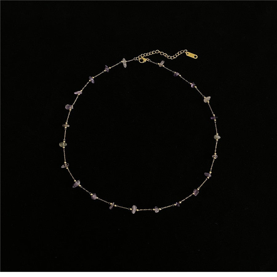 Natural Crystal Necklace Purple Crystal 14K Gold Chain Necklace Chocker