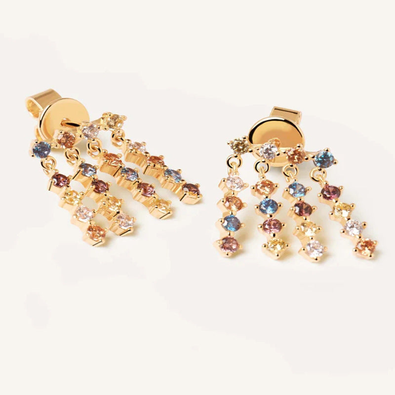 Colorful Zircon Tassel Earrings Minimalism Crystal Earring studs with S925 Silver Pin