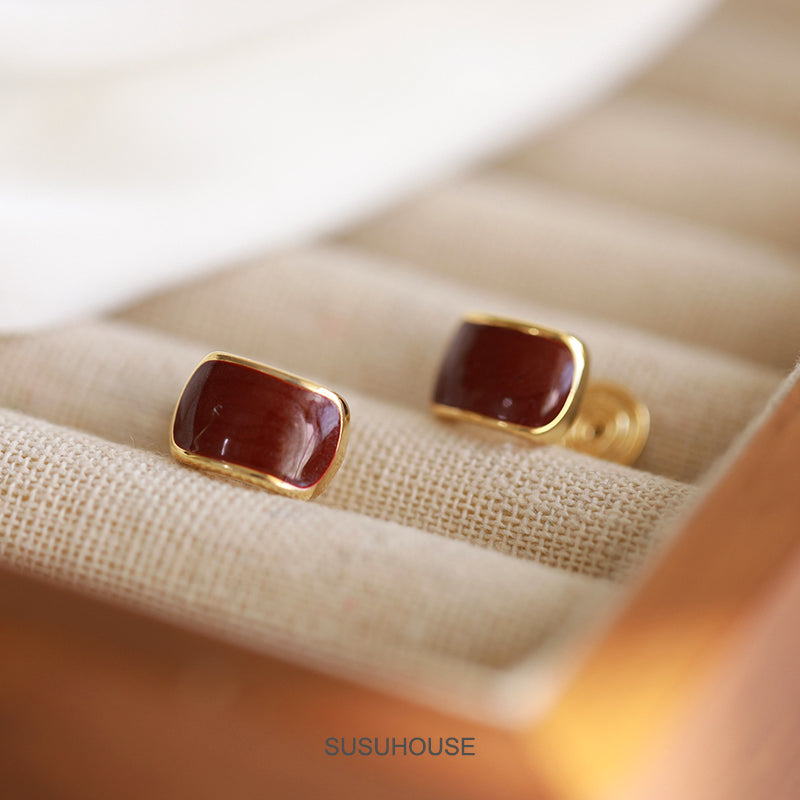 Maple Red Hoop Earrings Small Gold Plated Earring Clip & S925 Silver Pin