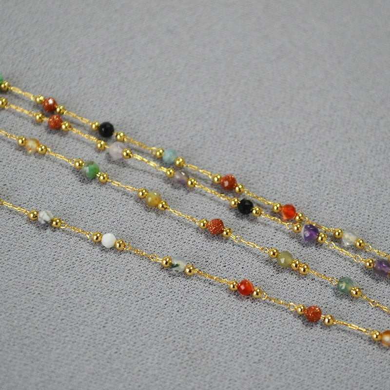 Natural Stone Gold Chain Chic Necklace Colorful Stone With 14K Gold Plated Clasp