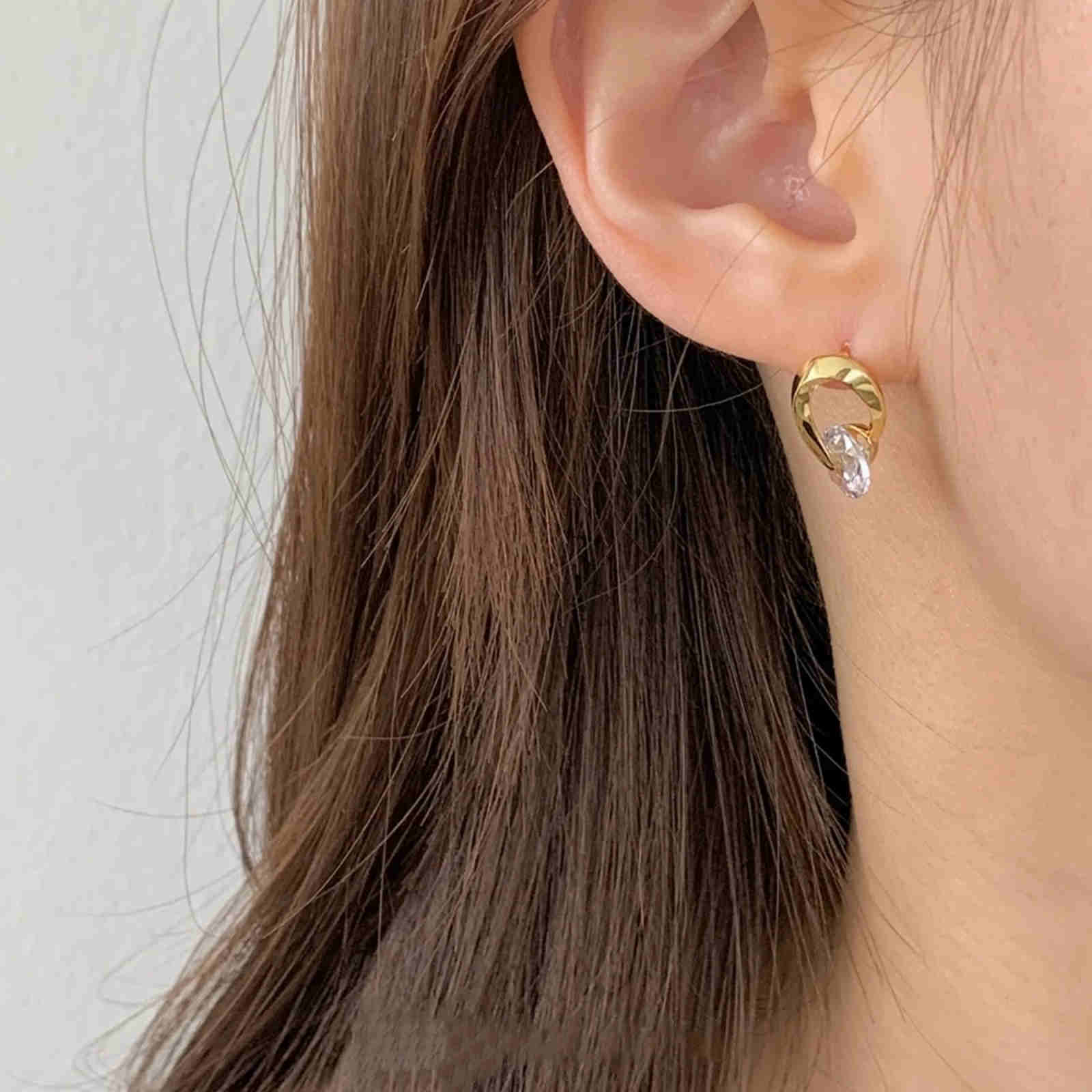Petite Crystal Drop Earrings Gold and Silver Hoop Stud Earrings with Silver Pin