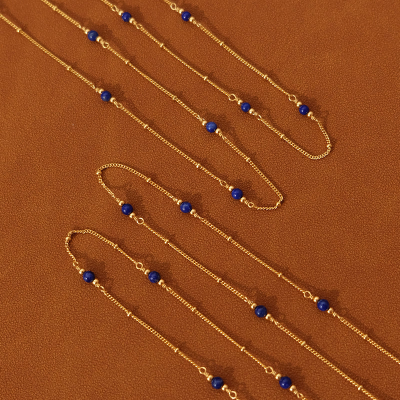 Lapis Lazuli Necklace Natural Blue Stone Necklace Gold Chain 17 inches / 45cm
