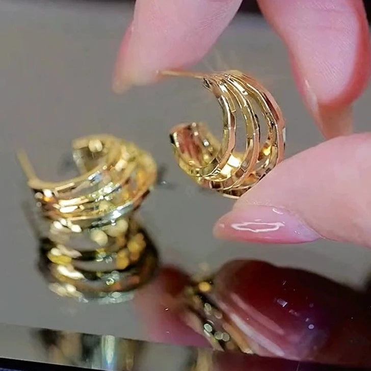 Pendientes de aro chapados en oro de 18 quilates Aro de oreja de garra fina en oro y plata con pasador de plata S925