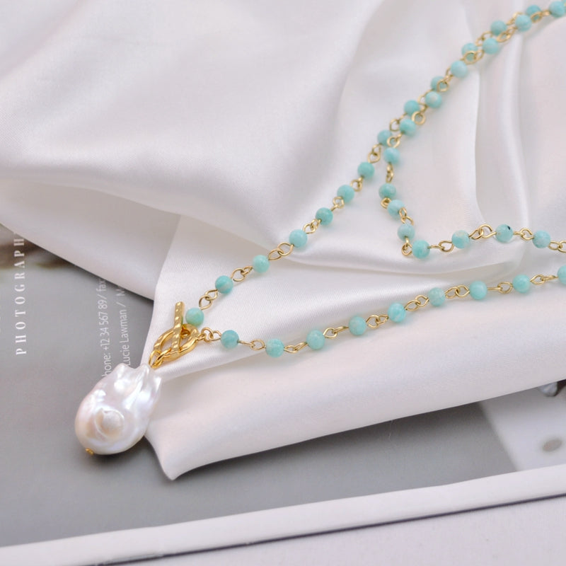Luxury Sweater Chain with AAA Real Baroque Pearl Pendant 92cm Natural Stone Chain
