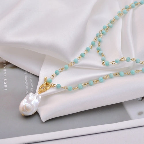 Luxury Sweater Chain with AAA Real Baroque Pearl Pendant 92cm Natural Stone Chain