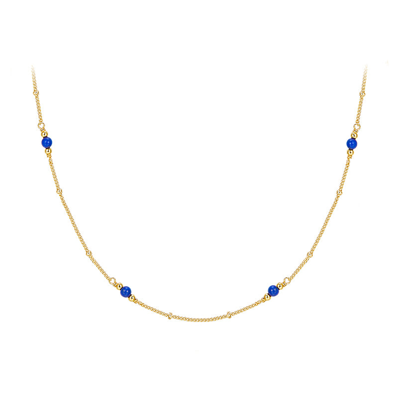 Lapis Lazuli Necklace Natural Blue Stone Necklace Gold Chain 17 inches / 45cm
