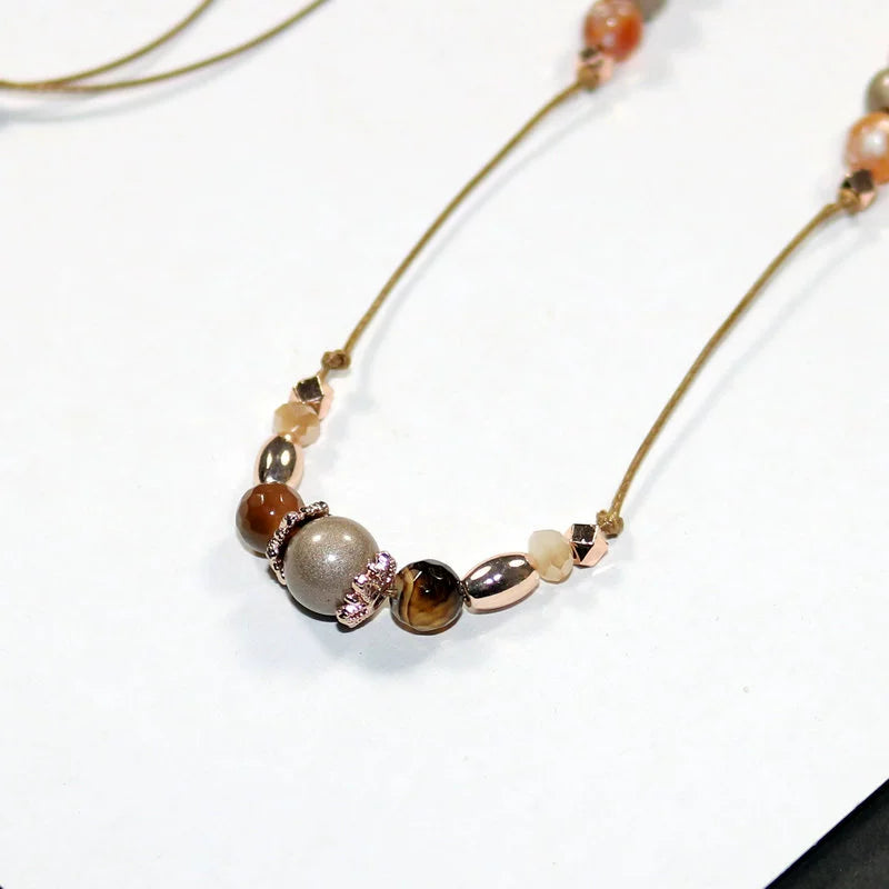 Special Deal Sweater Chain Natural Stone and Rope Necklace Length Adjustable