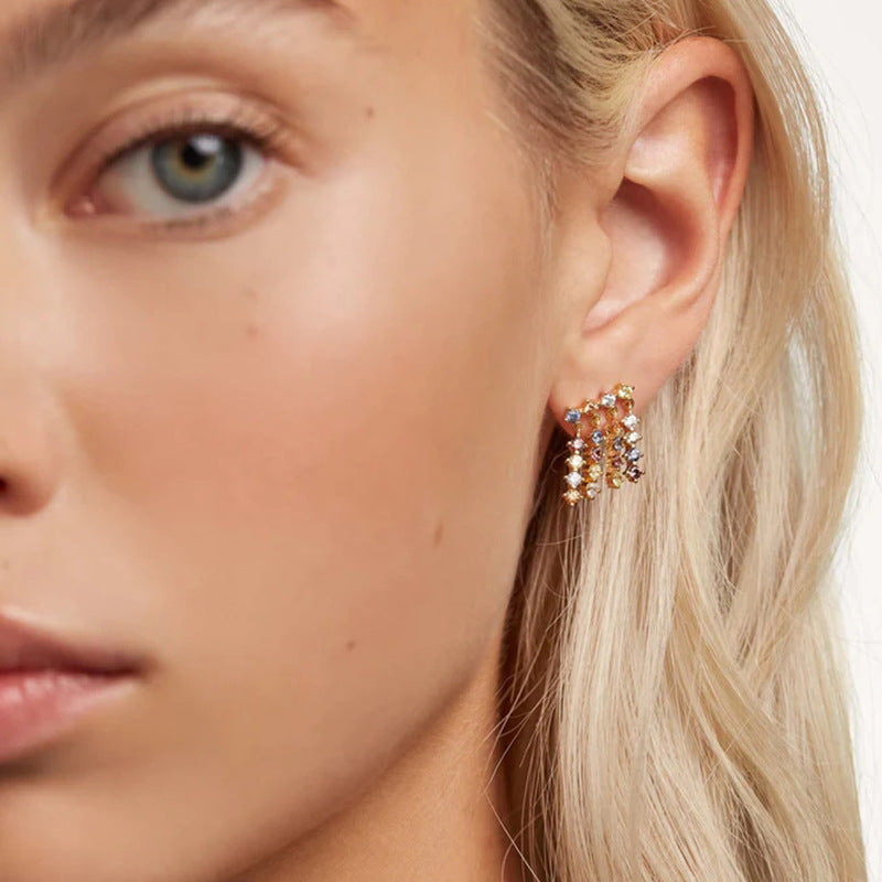 Colorful Zircon Tassel Earrings Minimalism Crystal Earring studs with S925 Silver Pin