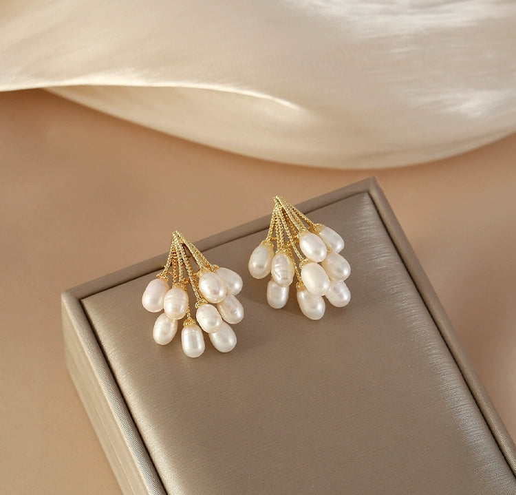 AAAA Real Baroque Pearl Earrings 18K Gold Plated Grape Inspired Pearl Drop Earrings S925 Silver Pin