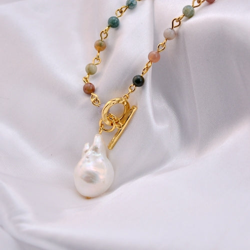 Luxury Sweater Chain with AAA Real Baroque Pearl Pendant 92cm Natural Stone Chain