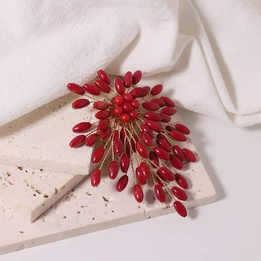 Red Coral brooch pin
