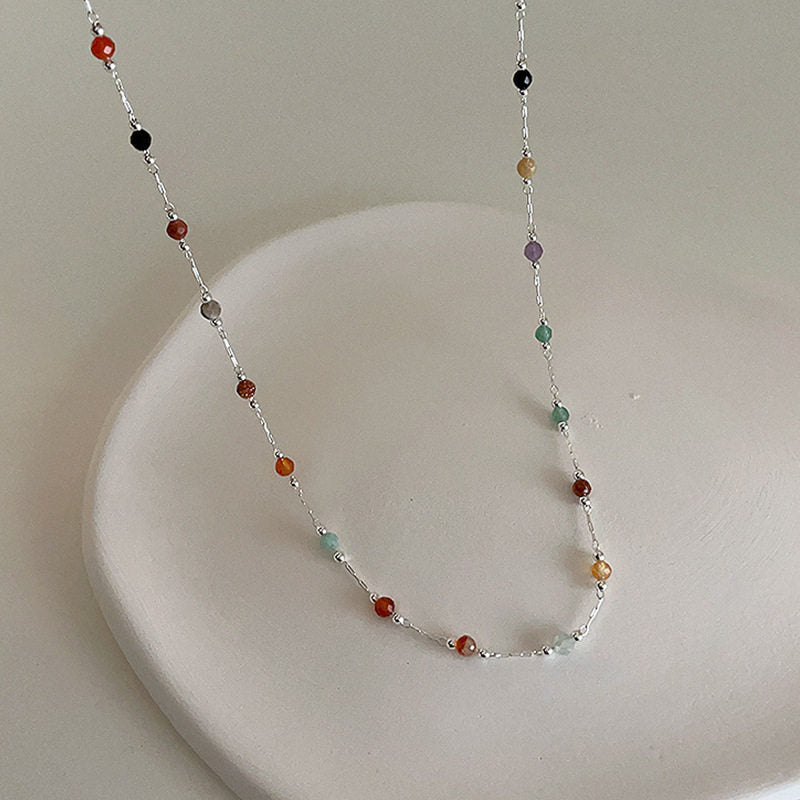 Natural Stone Gold Chain Chic Necklace Colorful Stone With 14K Gold Plated Clasp