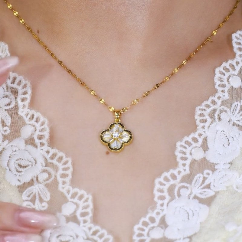 Diamond Clover Earrings Gold Hoop Lucky Clover Drop Earrings with Sterling Silver Pins