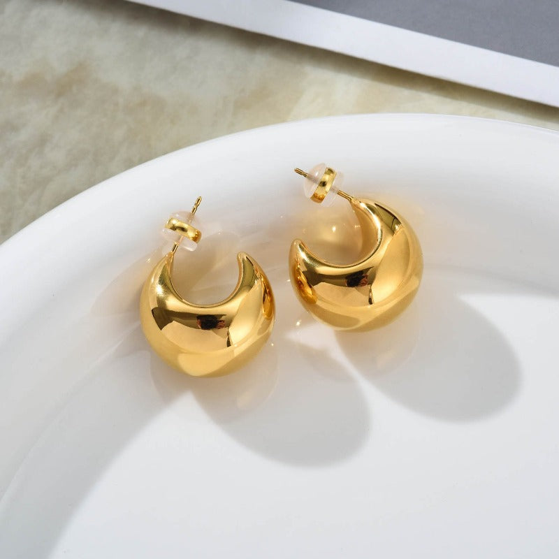 Pendientes de luna creciente de oro | Pendientes de aro de oro grueso | Pendientes de oro para mujer