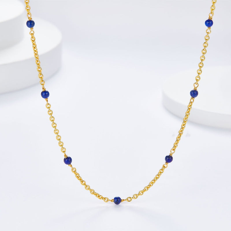 Lapis Lazuli Necklace Natural Blue Stone Necklace Gold Chain 17 inches / 45cm