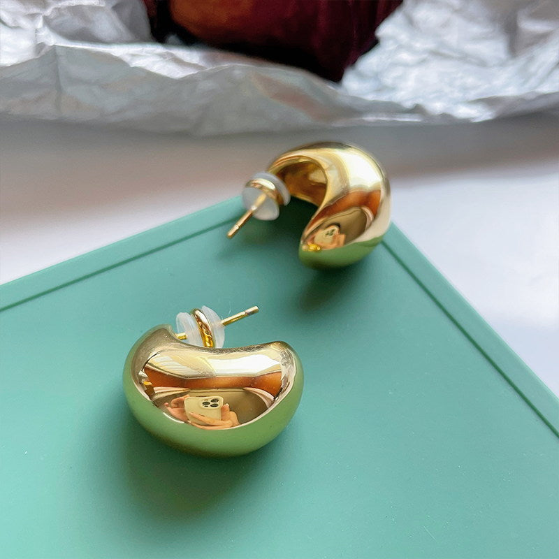 Pendientes de luna creciente de oro | Pendientes de aro de oro grueso | Pendientes de oro para mujer