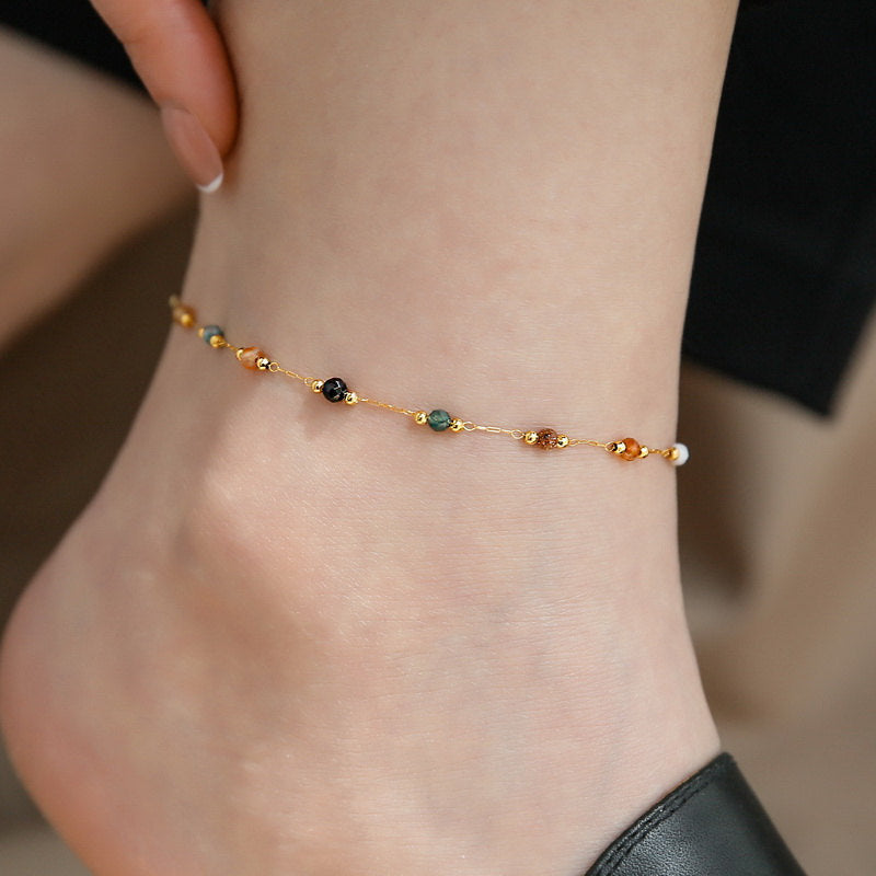 Natural Stone Gold Chain Chic Necklace Colorful Stone With 14K Gold Plated Clasp