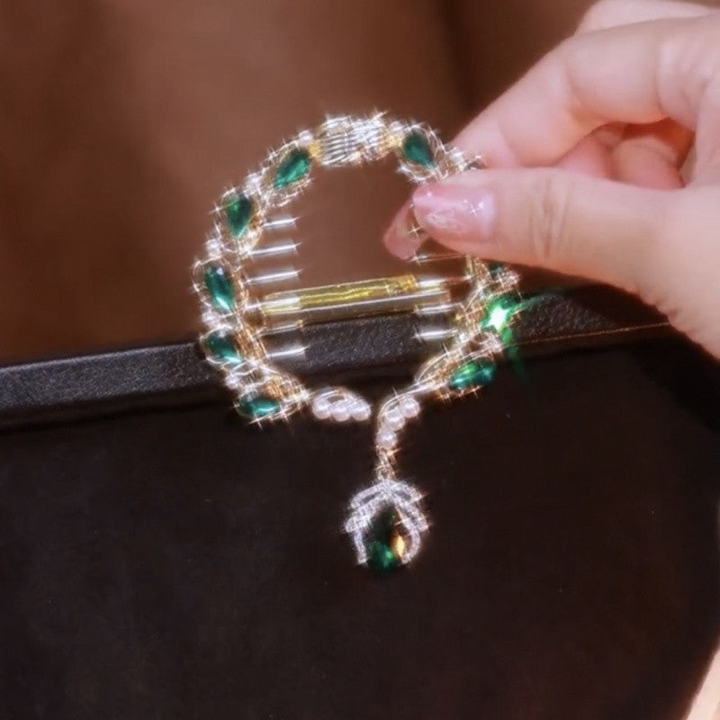 Green Crystal Hair Pin Luxury Hair Clip with Diamond Pendant