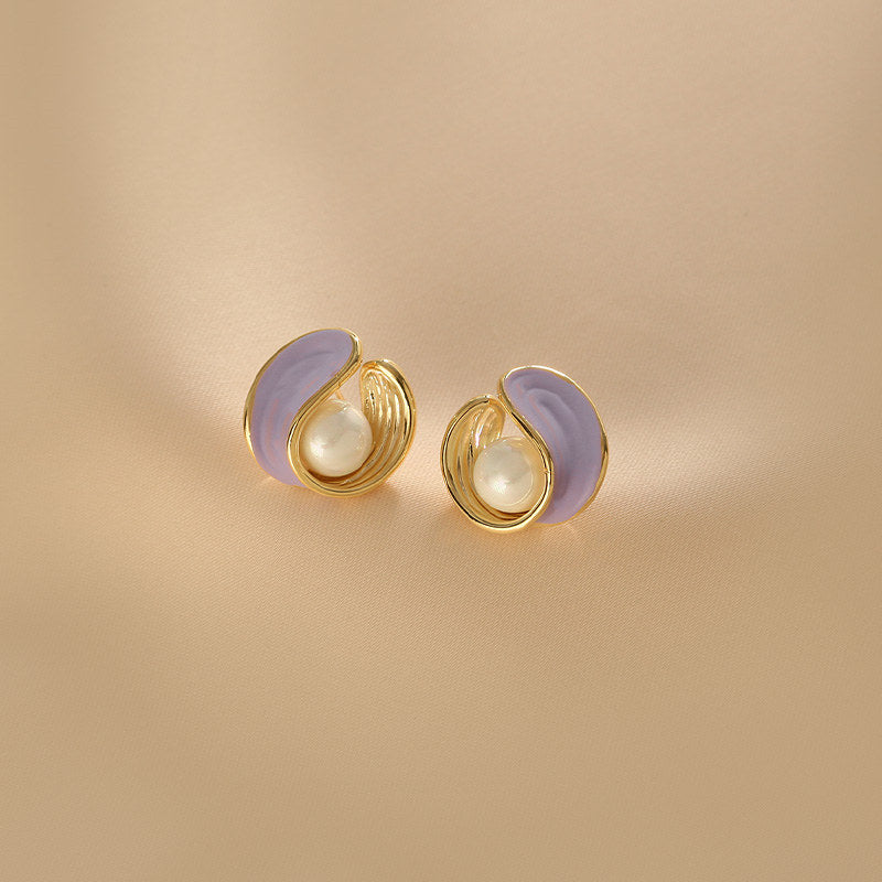 Aretes de perlas de agua dulce, aretes en forma de U de oro de 14 quilates con perlas blancas y pasador de plata