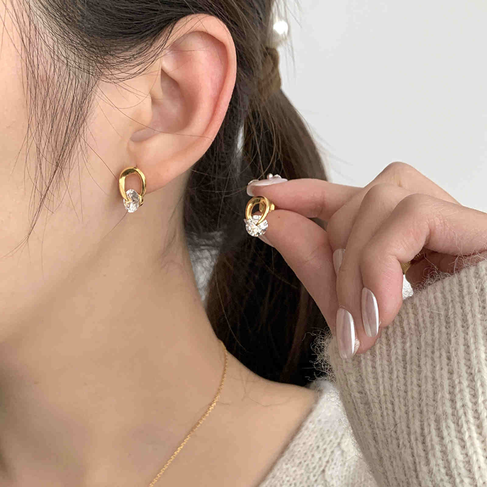 Petite Crystal Drop Earrings Gold and Silver Hoop Stud Earrings with Silver Pin