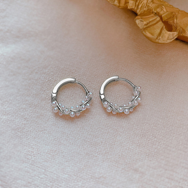 Pendientes de aro de perlas retorcidas | Pendientes de aro de perlas con alfileres de plata de ley para mujer