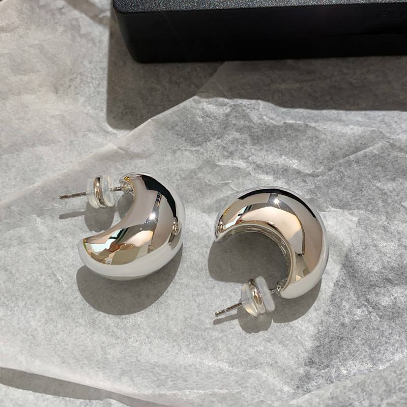 Pendientes de luna creciente de oro | Pendientes de aro de oro grueso | Pendientes de oro para mujer