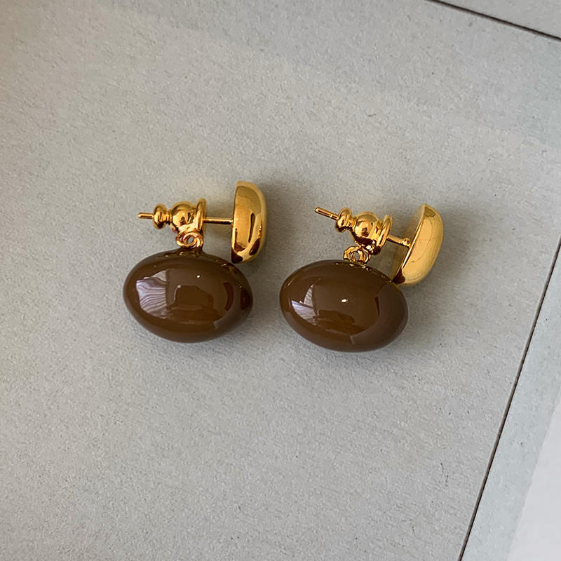 Chaquetas con pendientes de frijol dorado y plateado Pendientes colgantes delanteros y traseros con vibración metálica con pin de plata S925