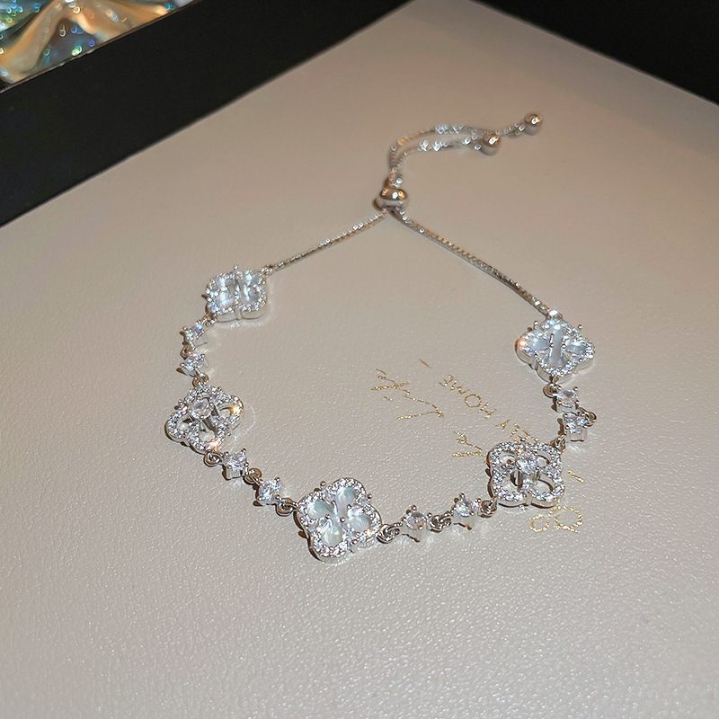 Crystal Clover Bracelets Luxury Style 14K Gold Plated Pink Clover Bracelet Length Adjustable